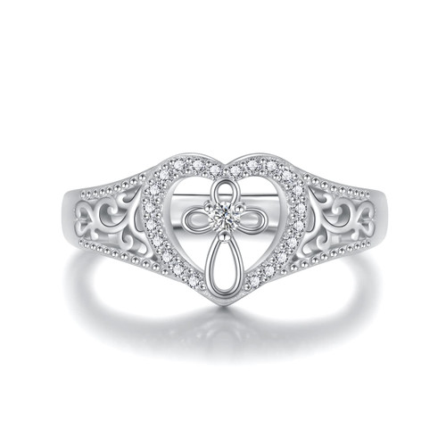 925 Sterling Silver Heart Cross Ring Christian Faith Religious Jewelry Gifts for Women Girls (10)