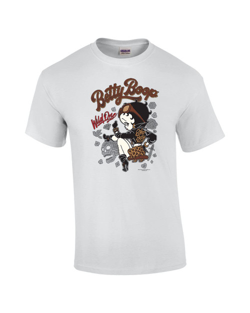 Betty Boop Wild One Biker Betty Distressed Unisex Short Sleeve T-Shirt Graphic Tee Graphic Tee-White-XL