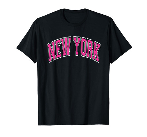 New York Varsity Style Magenta Text with White Outline T-Shirt