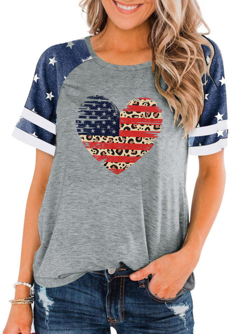 BANGELY American Flag T Shirt Women Stars Stripes 4th of July Shirt Raglan Short Sleeve Graphic Patriotic Top Tees (Leopard Heart, XX-Large) BANGELY American Flag T Shirt Women Stars Stripes 4th of July Shirt Raglan Short Sleeve Graphic Patriotic Top Tees (Leopard Heart, XX-Large)
