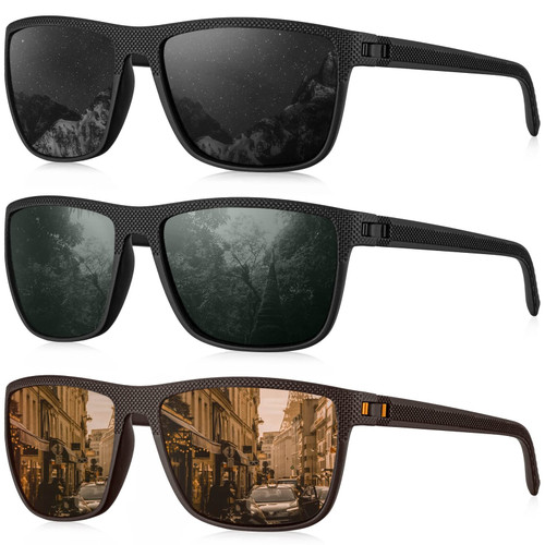 KALIYADI Polarized Sunglasses Men, Lightweight Mens Sunglasses Polarized UV Protection Driving Fishing Golf (Black/G15/Brown)