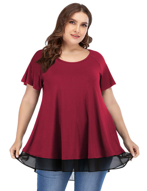 LARACE Plus Size Tunic Tops for Womens Summer Clothes Dressy Round Neck Short Sleeve Shirts Flowy Chiffon Blouses(Wine Red 1X) LARACE Plus Size Tunic Tops for Womens Summer Clothes Dressy Round Neck Short Sleeve Shirts Flowy Chiffon Blouses(Wine Red 1X)