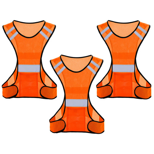 Reflective Running Vest for Men Women, High Visibility Safety Vest with Large Pocket, Lightweight Reflective Running Gear for Motorcycle,Cycling,Jogging,Walk At Night, Adjustable Waist, 3 PCS, Orange , One Size