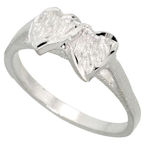 Sterling Silver Double Heart Ring Polished finish 1/4 inch wide, size 8