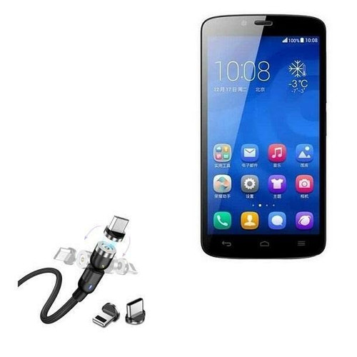 BoxWave Cable Compatible with Honor 3C Play - MagnetoSnap AllCharge Cable, Magnet Charging Cable USB Type-C Micro USB for Honor 3C Play - Jet Black
