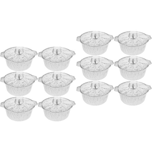 Hemoton Aluminum Round Foil Pan, 12pcs Disposable Round Tin Foil Pans Food Container with Lid 8Inch Baking Foil Pan Tinfoil Camping Pot for Prepping Baking Cooking Storage Roasting Reheating