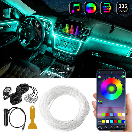 Car LED Interior Strip Lights, MAODANER RGB Ambient Lighting Kits, 16 Million Colors 5 in 1 with 236 inches Fiber Optic, Music Sync Rhythm and Wireless APP Control