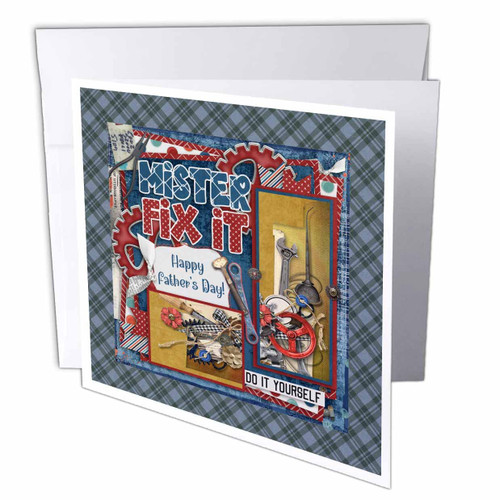 3dRose Image of Mister Fix It, Fathers Day, Tools, Red, White, Blue - Greeting Cards (gc-361372-1)