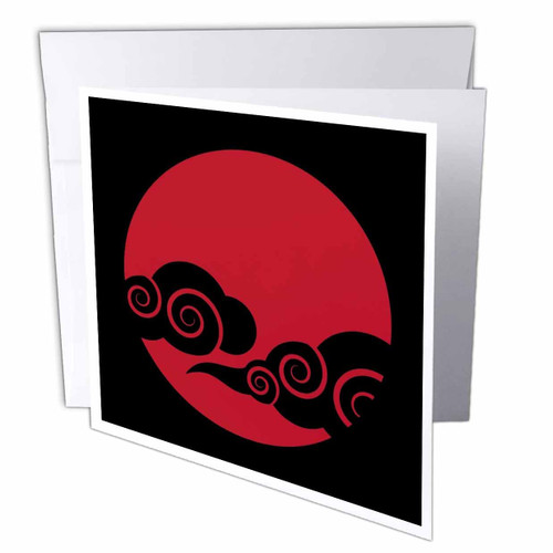3dRose Rosette - Black Mood - Red Akatsuki Clouds - Greeting Cards (gc-361894-1)