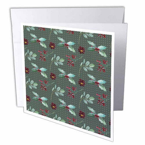 3dRose Pretty Red and Green Hollyberry On Dots Christmas Pattern - Greeting Cards (gc-370819-1)