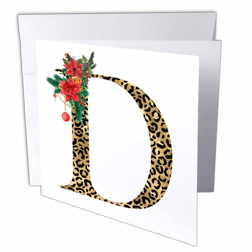 3dRose Glam Monogram Initial D Image Of Gold Leopard Spots Red... - Greeting Cards (gc-371233-1)