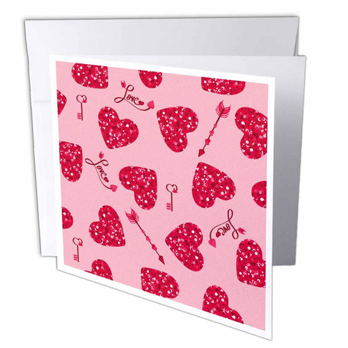3dRose Glam Red Image of Glitter Hearts, Arrows, and Love Words... - Greeting Cards (gc-372902-1)
