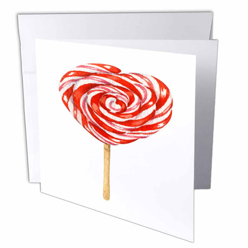 3dRose Valentines Day - Red and Pink Heart Sucker Candy Illustration - Greeting Cards (gc-372957-1)