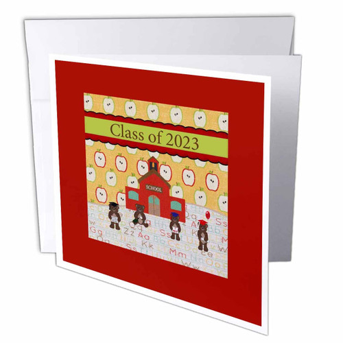 3dRose Image of Graduation Bears in Front of Red School House, Class... - Greeting Cards (gc-374514-1)