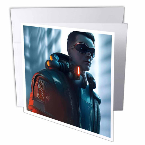 3dRose Tough cyborg man in special suit and glasses. Red lights - Greeting Cards (gc-377049-1) 3dRose Tough cyborg man in special suit and glasses. Red lights - Greeting Cards (gc-377049-1)