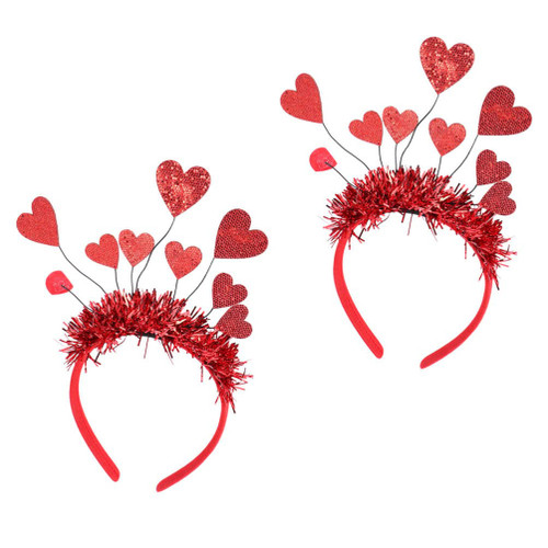KALLORY Valentines Day Heart Head Boppers Headbands Sequin Love Hairbands Red Heart Hair Hoops Party Supplies (2pcs)