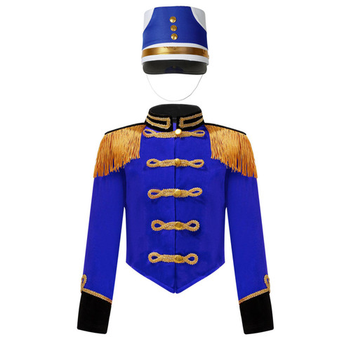 YiZYiF Kids Boys Drum Major Costume Tassels Marching Band Uniform Dress Up Jacket and Hat Set R Royal Blue 4 Years