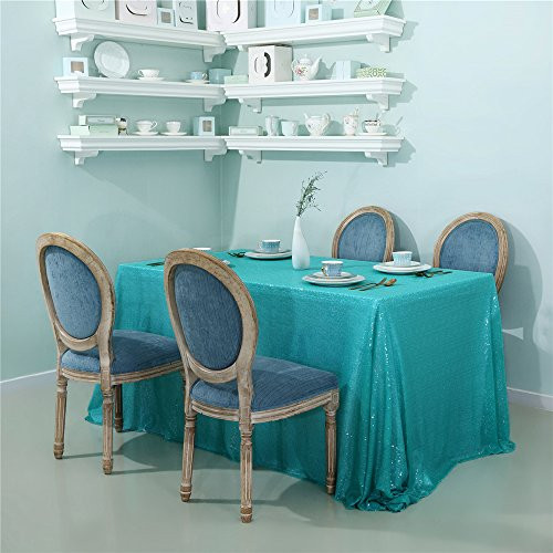 Zdada Aqua Green Sparkly Table Cover Sequin Tablecloth-90 x 132