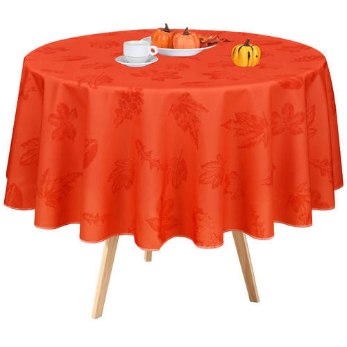 Thanksgiving Tablecloth, Autumn Maple Leaf Table Cloth, Fall Harvest Leaves Tablecloths, Waterproof Spillproof Table Cover for Dinner Kitchen Party Holiday Decoration, Rust, Round 60 Inch