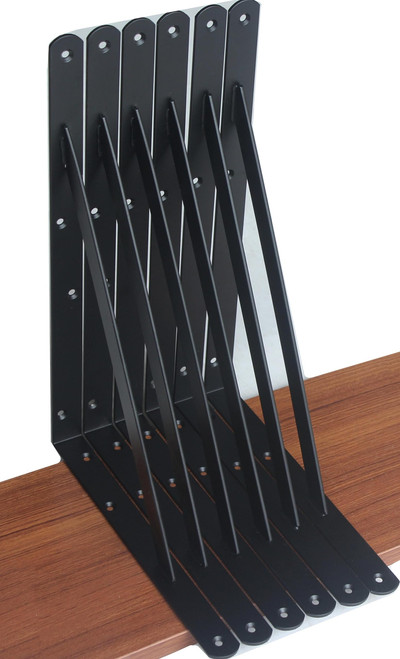 6 Pack L14" x H 10" Black Heavy Duty Shelf Brackets with Screws Metal Shelf Brackets Shelf Support Angle Brackets for Shelves L Brackets Heavy Duty Floating Shelf Brackets