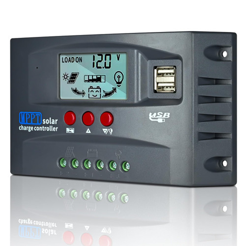 [New Upgraded] 60A Solar Charge Controller, Black MPPT Solar Panel Battery Intelligent Regulator with Dual USB Port 12V/24V Auto Paremeter Adjustable LCD Display