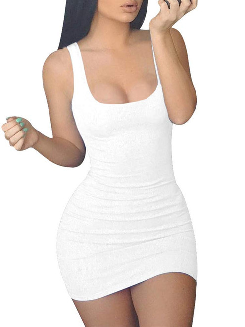 GOBLES Women's Casual Summer Sleeveless Mini Sexy Bodycon Tank Club Dress White GOBLES Women's Casual Summer Sleeveless Mini Sexy Bodycon Tank Club Dress White