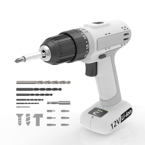 Cordless Drill, Small Drills Cordless 12V, 18+3 Clutch 220 In-lbs Torque Electric Drill, 2 Variable Speed, 3/8'' Keyless Chuck, Lightweight Cordless Drill Set, Home Tool Kit with Built-in Led Light