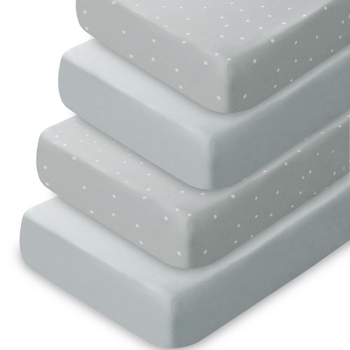 Crib Sheets for Boys Girls 4 Pack, Fitted Baby Crib Sheet Neutral 52" x 28" for Standard Crib and Toddler Bed Mattress, Soft and Breathable Kid Toddler Sheets for Boys, Grey