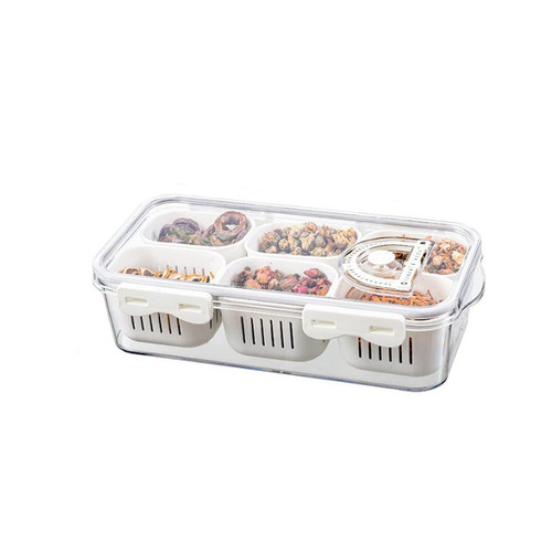 Refrigerator Food Storage Box, Divided Storage Containers, chopped salad box, Salad Keeper for refrigerator, Garlic, Fruit, Nuts, Spice Container, Keep Food Fresh Longer Containers (6 Grid Draining) Refrigerator Food Storage Box, Divided Storage Containers, chopped salad box, Salad Keeper for refrigerator, Garlic, Fruit, Nuts, Spice Container, Keep Food Fresh Longer Containers (6 Grid Draining)