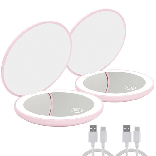 Kilobey Compact Mirror with Light, LED Lighted Travel Makeup Mirror 1x/10x Magnifying Mirror Rechargeable Portable Pocket Mirror 3.5in Double Sided Folding Round Mirror for Handbag, Purse(2 Pack)
