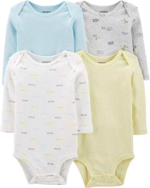 Carter's Baby Boys 4-Pack Long Sleeve Original Bodysuits (Hello) (3 Months)