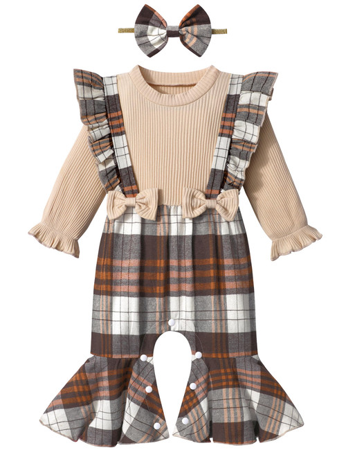 Qaoerde Baby Girl Clothes 3-6 Months Baby Girl Outfit Long Sleeve Romper Plaid Jumpsuit Cute Infant Girl Clothes Fall Baby Winter Clothes