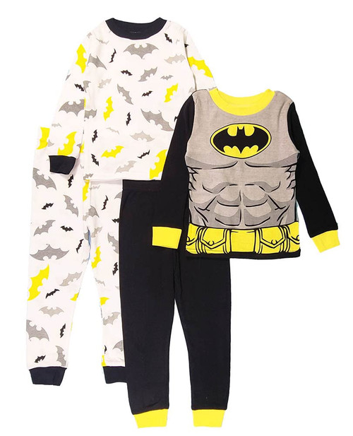 DC Comics Boys' Batman Four-Piece Pajama Set, Grey Bat, 8