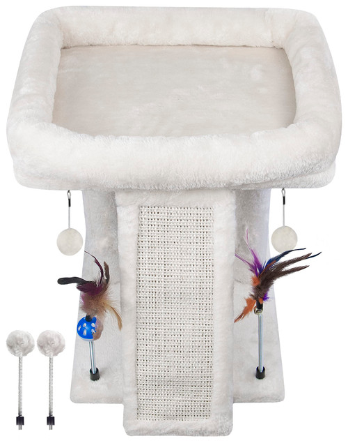 TWDEPART Cat Tree with Cat Condo Scratch Post Hammock Hanging Ball,Beige