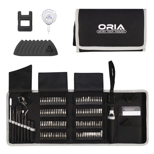 ORIA Precision Screwdriver Set, Repair Tool Kit, 142 in 1 Screwdriver Kit with 120 Screwdrivers Bits, Portable Bag for MacBook, Laptop, Watches, Black