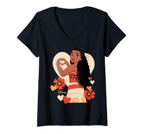 Womens Disney Princess - Moana Heart Valentine's Day V-Neck T-Shirt