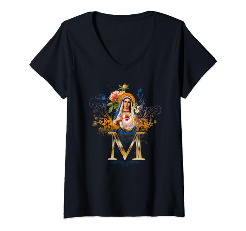 Immaculate Heart of Mary Devotion Gifts Catholic Blessing V-Neck T-Shirt