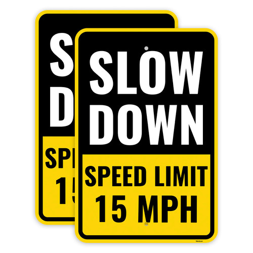 2PC 15 Mph Speed Limit Sign, 18 x 12 Inches - Aluminum - 15Mph Slow Down Safety Signs For Neighborhoods Street