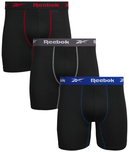 Reebok Men's Underwear - Performance Boxer Briefs (3 Pack), Size Medium, All Black Contrast