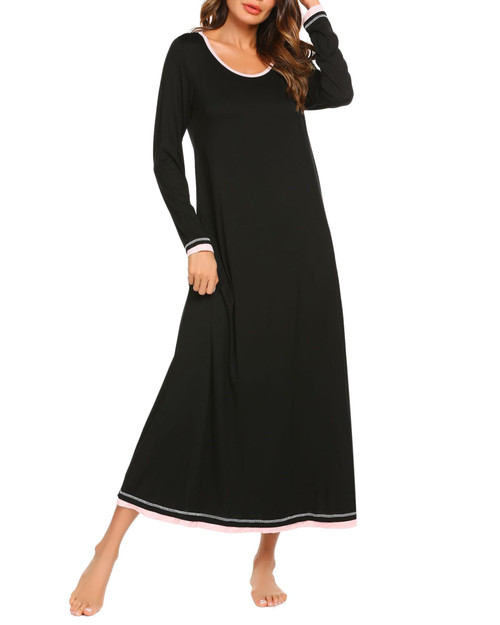 Ekouaer Sleepwear Womens Nightshirt Casual Loungewear Long Sleeve Long Nightgown,Black,Small Ekouaer Sleepwear Womens Nightshirt Casual Loungewear Long Sleeve Long Nightgown,Black,Small