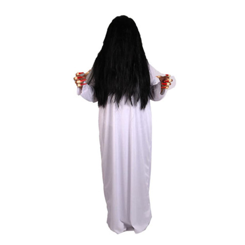 ERINGOGO Costumes Halloween Horror Costume, Masquerade Cosplay, White Clothing and Black Hair, Terror Ghost Clothing Set for Women Ladies Haunted House Dress up Props Outfits