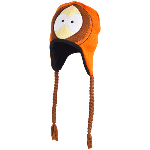 South Park Beanie Hat, Kenny McCormick Peruvian Winter Knit Cap with Tassels, Orange, One Size