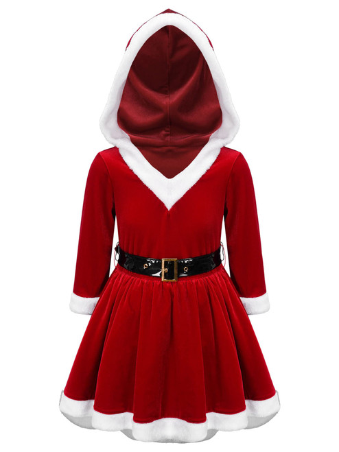 YiZYiF Kids Girls Mrs Santa Claus Costume Hooded Christmas Santa Dress Outfit Princess Holiday Fancy Dress Z Red 8 Years