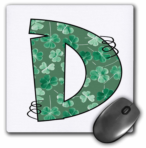 3dRose Cute Green Four Leaf Clover Curly Cue Monogram Initial D - Mouse Pads (mp-375820-1)
