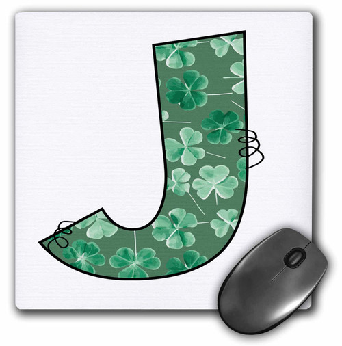 3dRose Cute Green Four Leaf Clover Curly Cue Monogram Initial J - Mouse Pads (mp-375824-1)