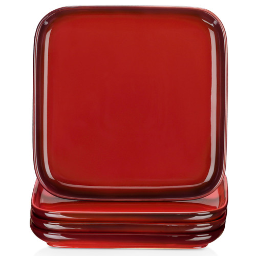 LOVECASA Square Plates Set of 4, 7.4 Inch Red Dinner Plates, Dessert Plates Salad Plates Set, Stoneware Appetizer Plates, Dishwasher & Microwave Safe