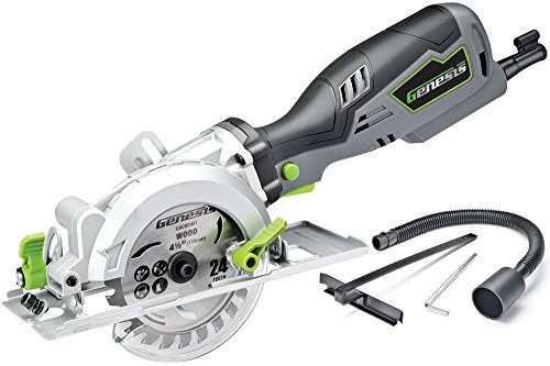 Genesis GCS545C 5.8 Amp 120 Volt 4-1/2 in. Control Grip Compact Circular Saw with Vacuum Adapter, Blade Wrench, and 24T Carbide Tipped Blade