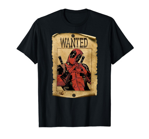 Marvel Deadpool Wanted Poster Hand Heart T-Shirt Marvel Deadpool Wanted Poster Hand Heart T-Shirt