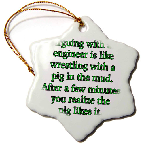 3dRose Arguing with an Engineer is Like Wrestling A Pig Green - Ornaments (orn-254630-1)