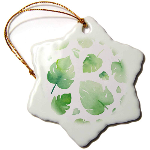 3dRose Image of Green Tropical Watercolor Leaves Pattern - Ornaments (orn-267605-1)